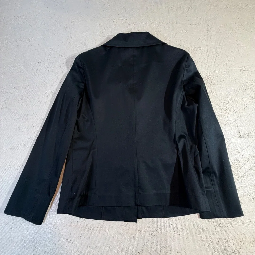 Lafayette 148 Cotton Blazer Size 8 Black Oversized Lapel Hidden Closure